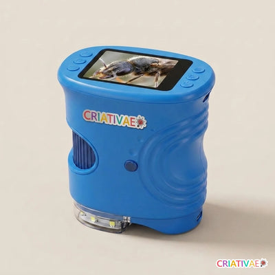 Micro Kids Criativaê microscópio digital infantil azul com adesivo da marca
