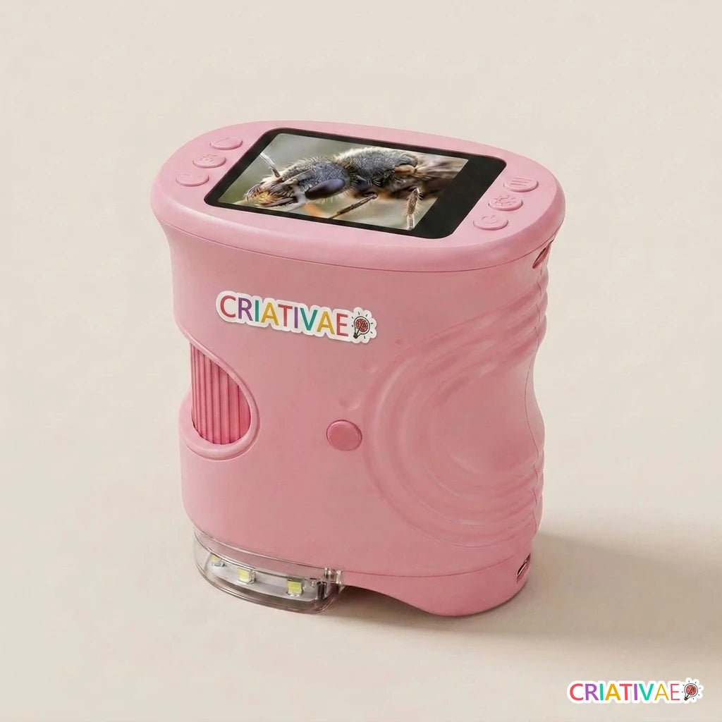 Micro Kids Criativaê microscópio digital infantil rosa com adesivo da marca
