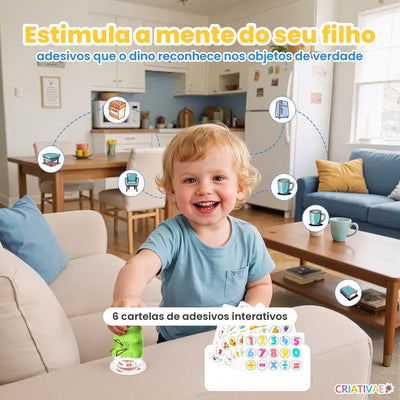 Adesivos do Dino Talk nos objetos da sala: estimula a mente do seu filho