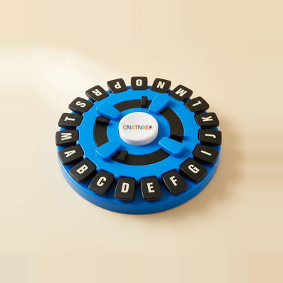 Word Rush Criativaê azul visto de cima com teclas de letras pretas