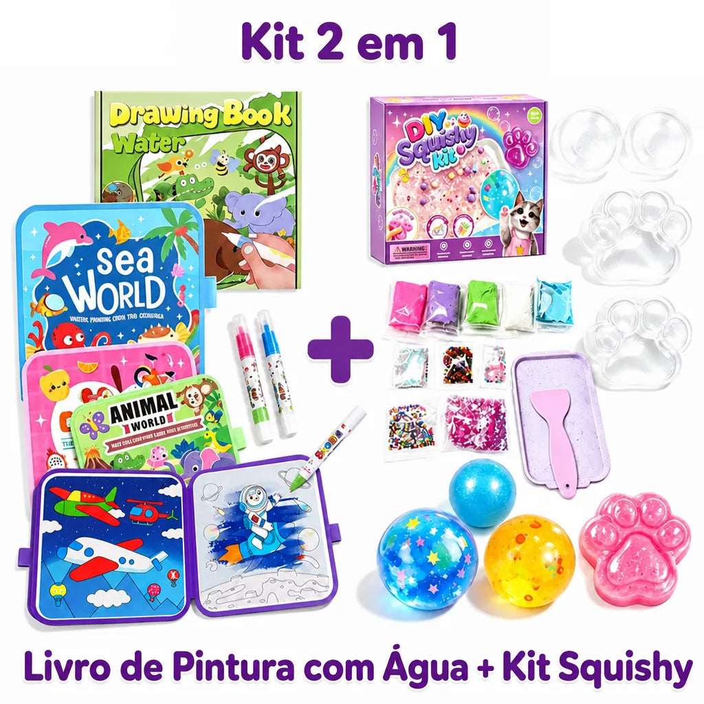 Kit Patinha Squishy - Kit + Livro de Pintura com Água