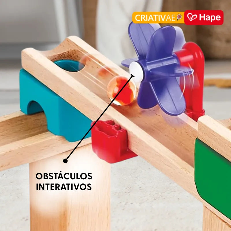 Pista de Corrida de Bolinhas de Gude de Madeira DIY com Dominó e Sino | HAPE