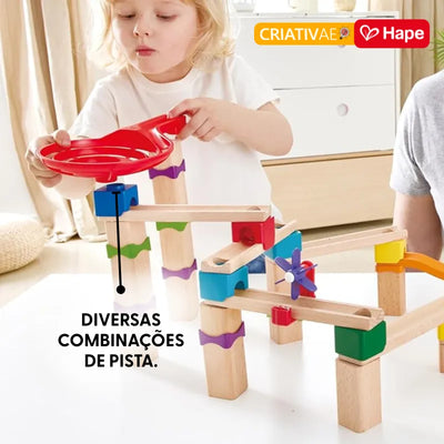 Pista de Corrida de Bolinhas de Gude de Madeira DIY com Dominó e Sino | HAPE