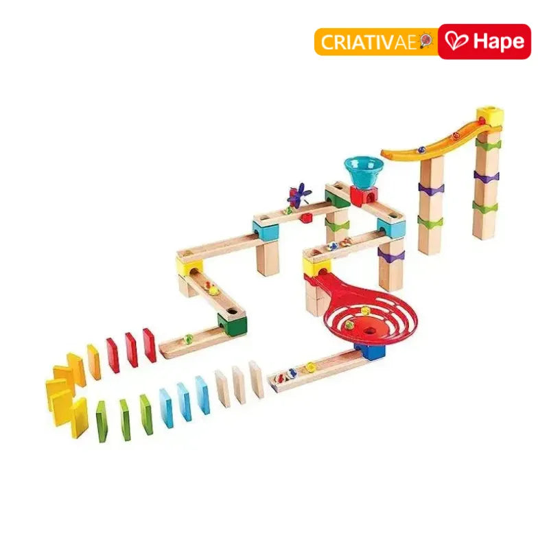 Pista de Corrida de Bolinhas de Gude de Madeira DIY com Dominó e Sino | HAPE