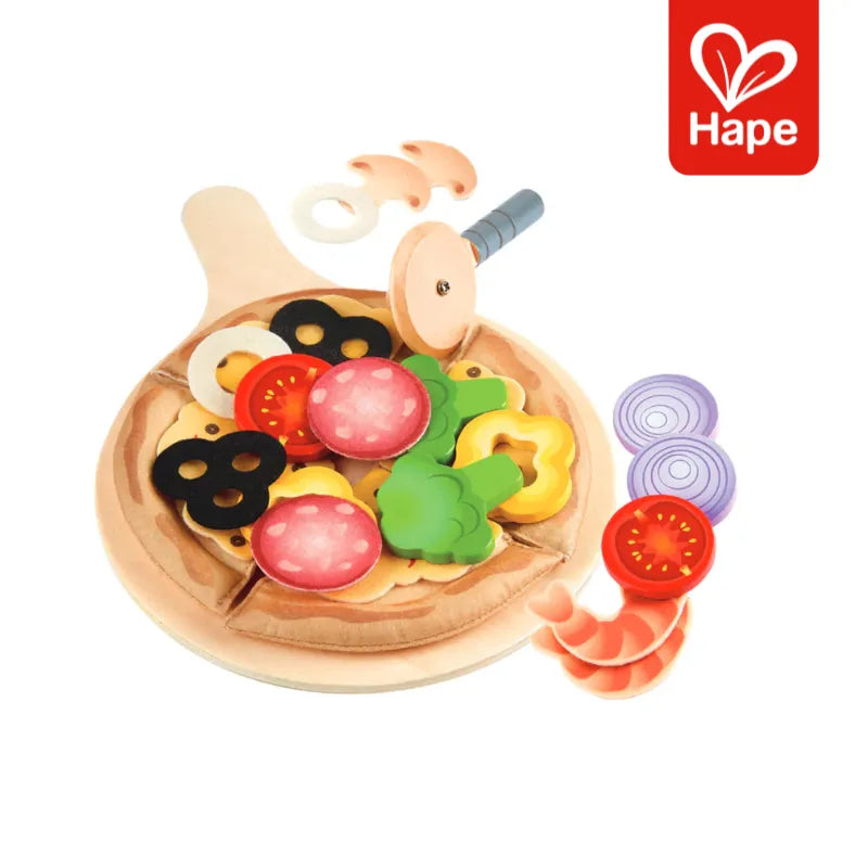 Kit Pizza Infantil de Madeira e Feltro para Cortar com Forno-Caixa | Hape
