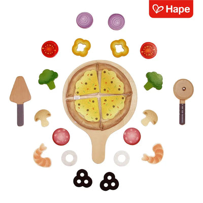 Kit Pizza Infantil de Madeira e Feltro para Cortar com Forno-Caixa | Hape