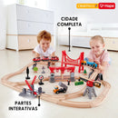 Pista de Trem de Madeira Cidade e Carga 51 Peças | HAPE