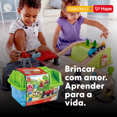 Conjunto de Trem de Madeira 50 Peças Engenharia com Guindaste Magnético | HAPE