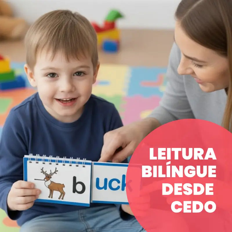 Livros Educativos Flip de Leitura e Rima Bilíngue – Conjunto de 30 Livros e Cartas de Vocabulário | CRIATIVAE