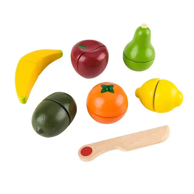Conjunto Premium de Frutas de Madeira – Brinquedo Educativo Sensorial com Faca Infantil – Hape