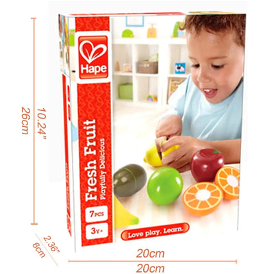 Conjunto Premium de Frutas de Madeira – Brinquedo Educativo Sensorial com Faca Infantil – Hape
