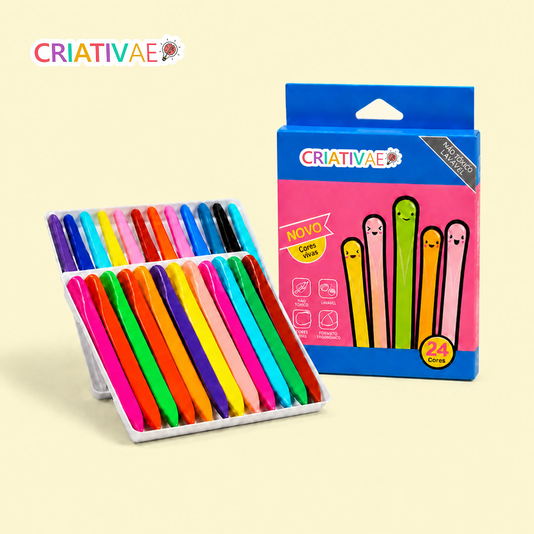 Giz Clean Criativaê - Kit de Giz de Cera Anatômico Antiaderente e Atóxico