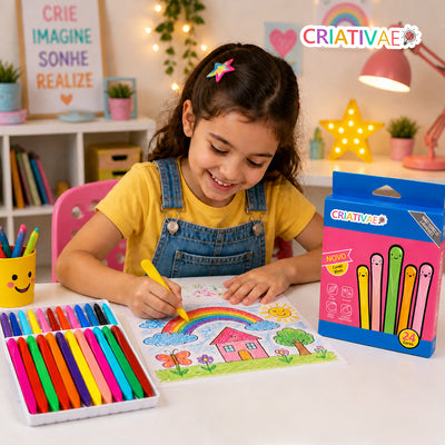 Giz Clean Criativaê - Kit de Giz de Cera Anatômico Antiaderente e Atóxico