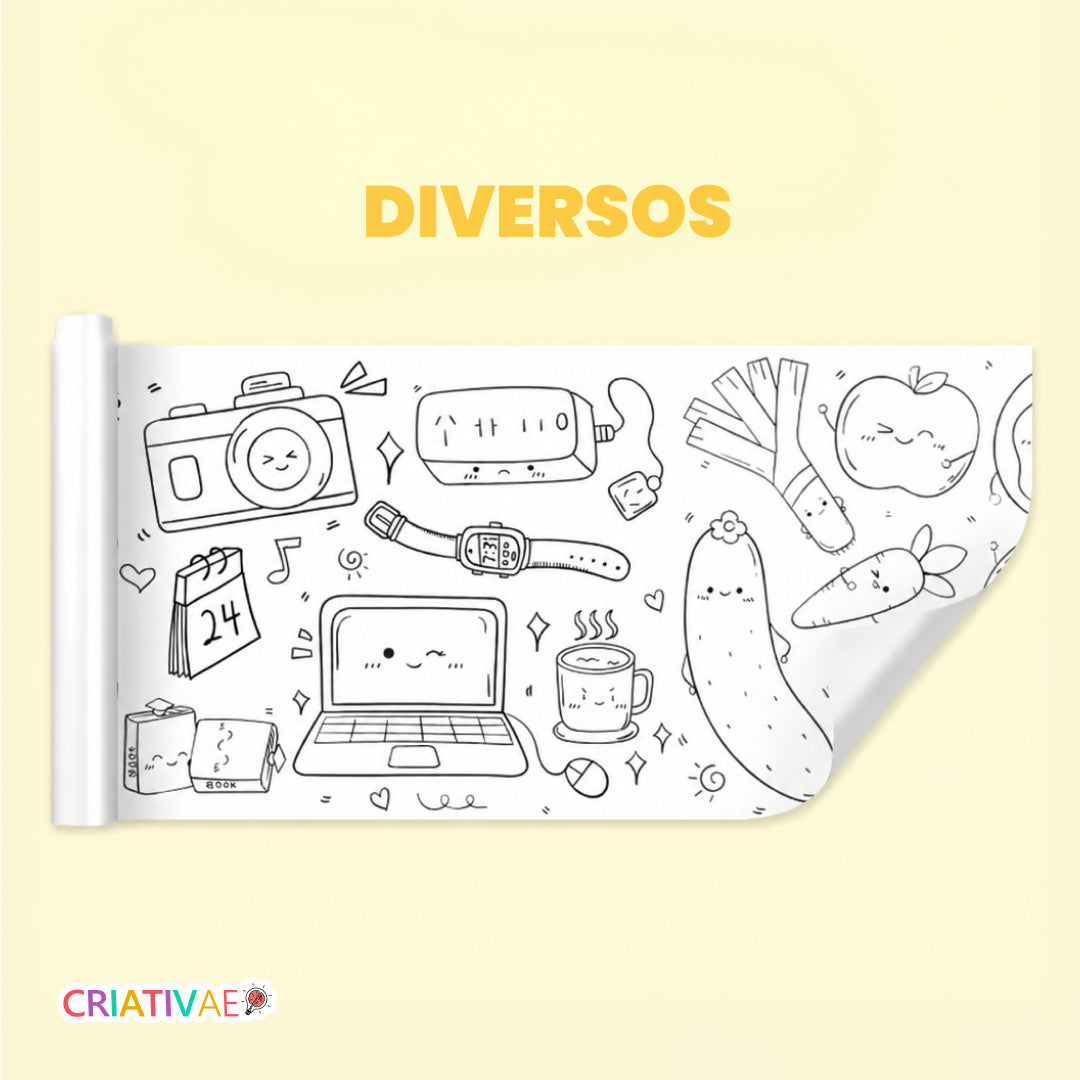 Bobina Criativa Criativaê - Rolo de Colorir de 3 Metros com Mais de 1000 Desenhos Coláveis
