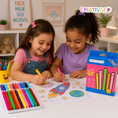 Giz Clean Criativaê - Kit de Giz de Cera Anatômico Antiaderente e Atóxico