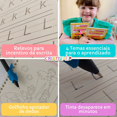 Novo KIT com 4 Cadernos de Caligrafia Mágicos Reutilizáveis Criativaê - Lançamento em Português