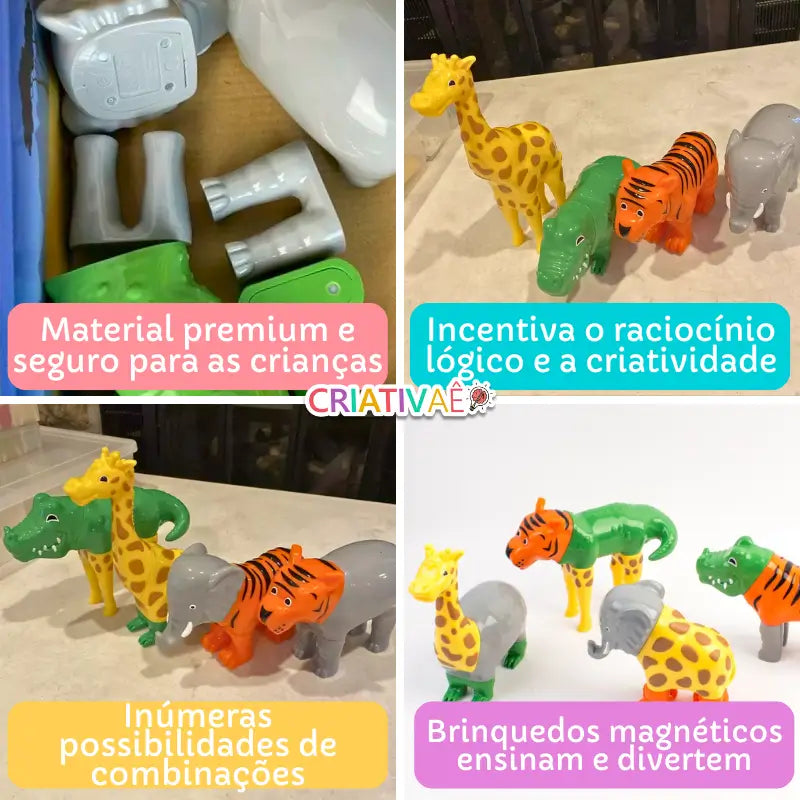 MagnetoZoo Criativaê - Quebra-cabeça Educativo Magnético 3D para Criar, Combinar e Misturar Animais