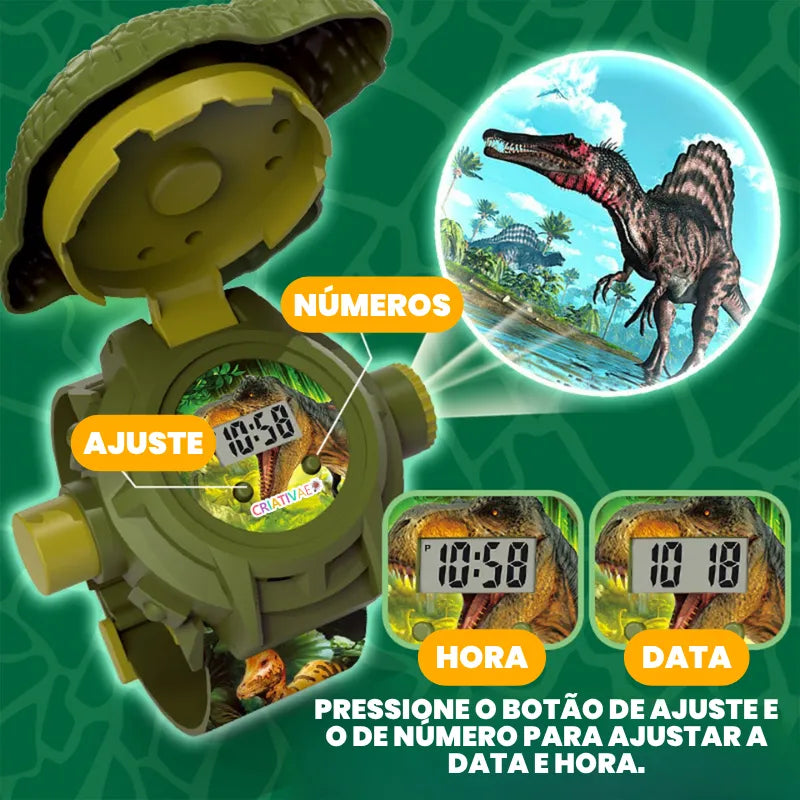 Relógio Projetor Infantil Dinossauro 3 em 1 – Luz, Hora e Diversão | CRIATIVAE