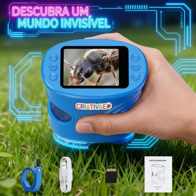 Descubra um mundo invisível: microscópio infantil Micro Kids ampliando um inseto na tela