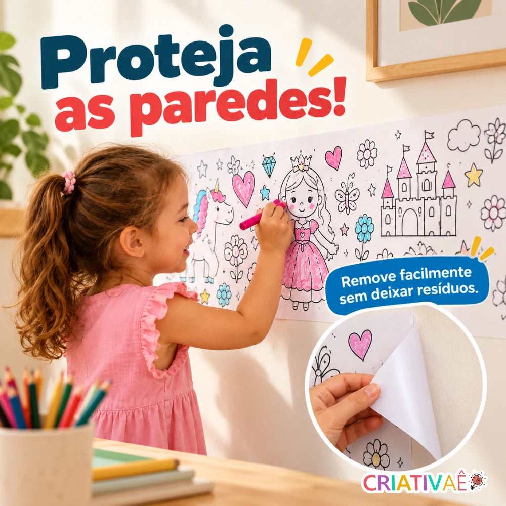 Bobina Criativa Criativaê - Rolo de Colorir de 3 Metros com Mais de 1000 Desenhos Coláveis