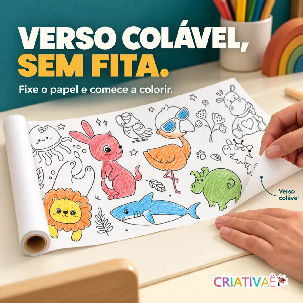 Bobina Criativa Criativaê - Rolo de Colorir de 3 Metros com Mais de 1000 Desenhos Coláveis