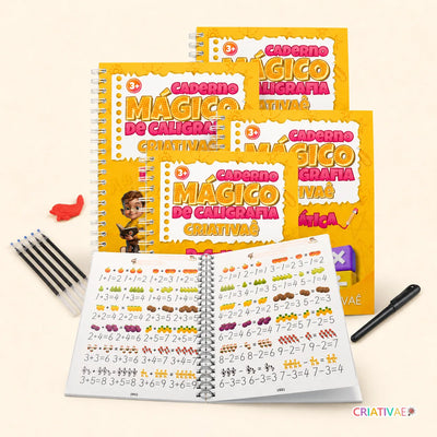 Cadernos Mágicos Criativaê em Português - Kit 4 Cadernos de Caligrafia Reutilizáveis