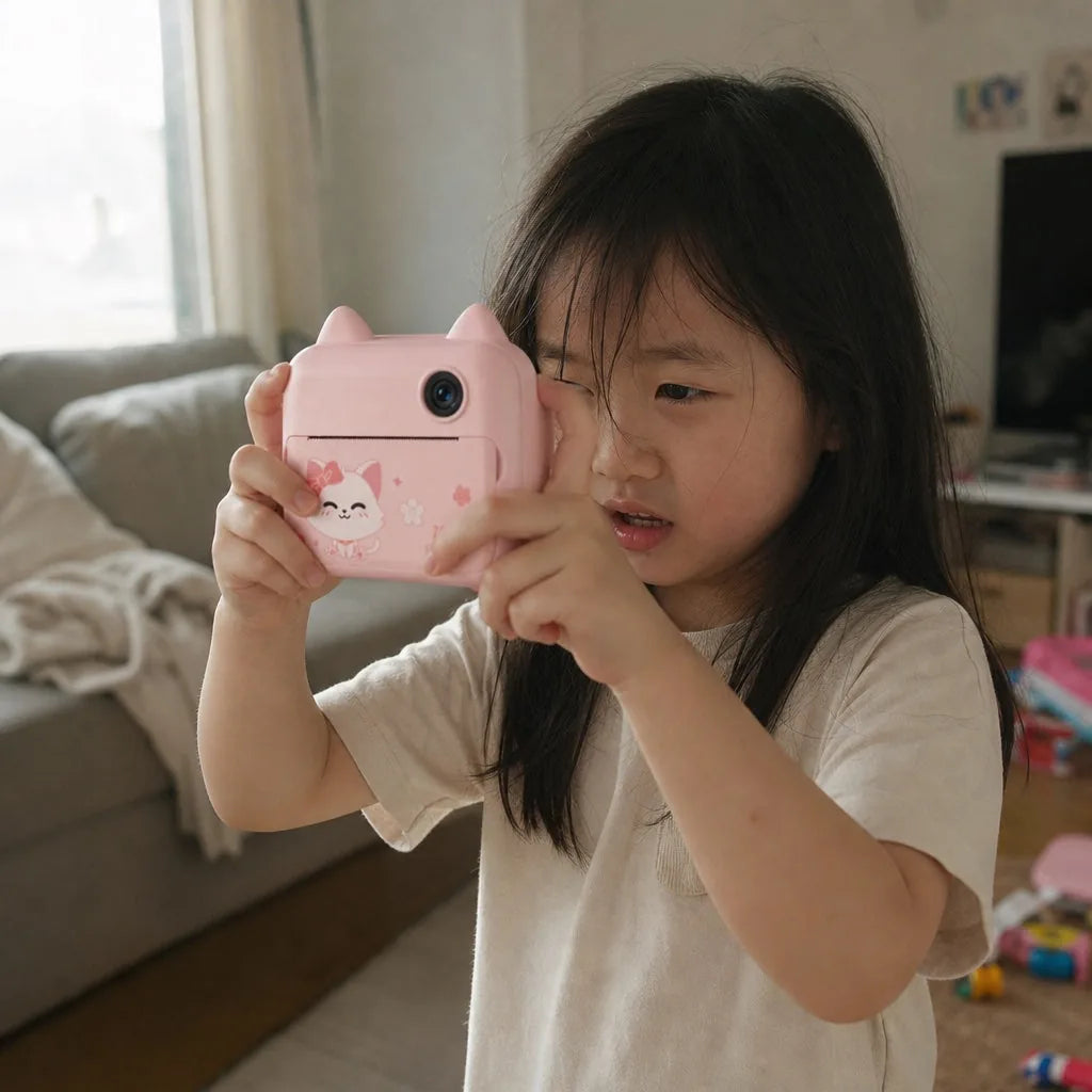 Criança fotografando com a câmera infantil Cam Kids