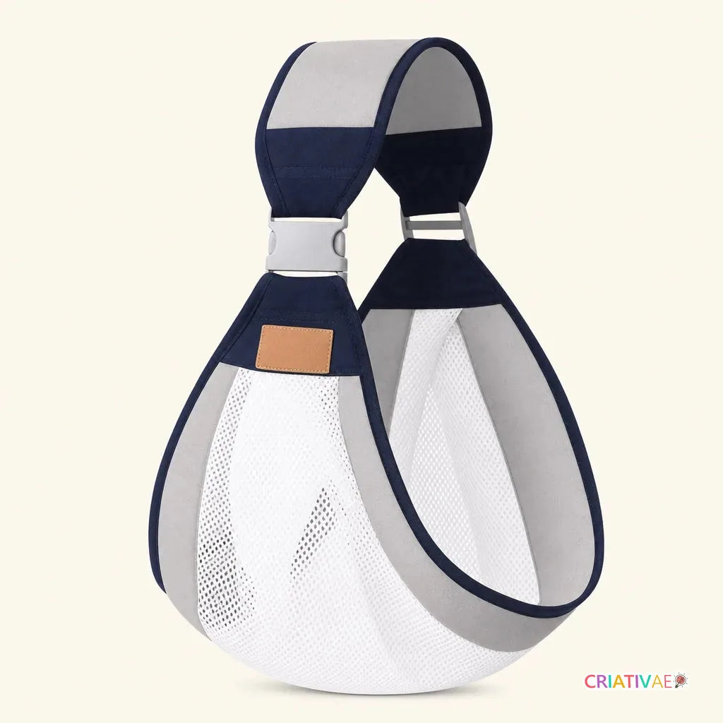 Sling de bebê Canguruko cinza com bolsa de mesh respirável e alça acolchoada