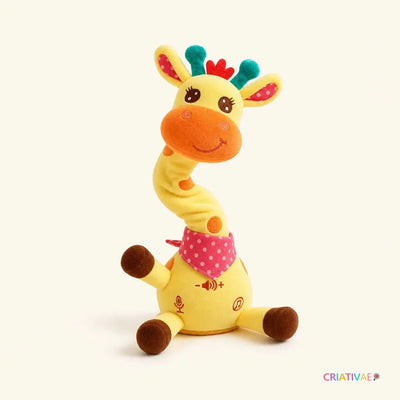 Girafa Dançante e Falante Criativaê pelúcia musical interativa em pose de dança