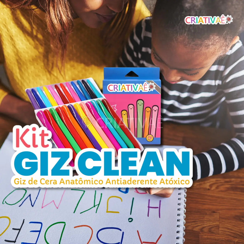 Giz Clean - KIT Giz de Cera Especial Antiaderente Atóxico Giz Clean - KIT Giz de Cera Especial Antiaderente Atóxico Criativaê 