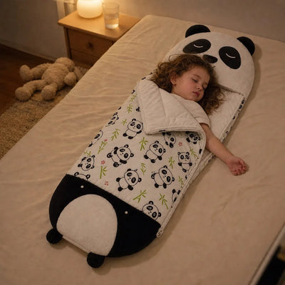 Criança dormindo aconchegada no saco de dormir infantil Happy Soneca no quarto