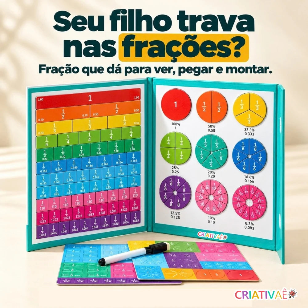 Fraciona Criativaê™ — Kit Didático Magnético com 102 Peças para Aprender Frações na Prática
