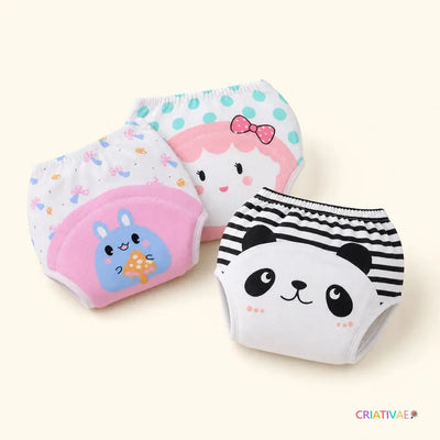 Kit 3 Fraldas para Desfralde Confort Cute Baby Criativaê estampas coelho, laço e panda