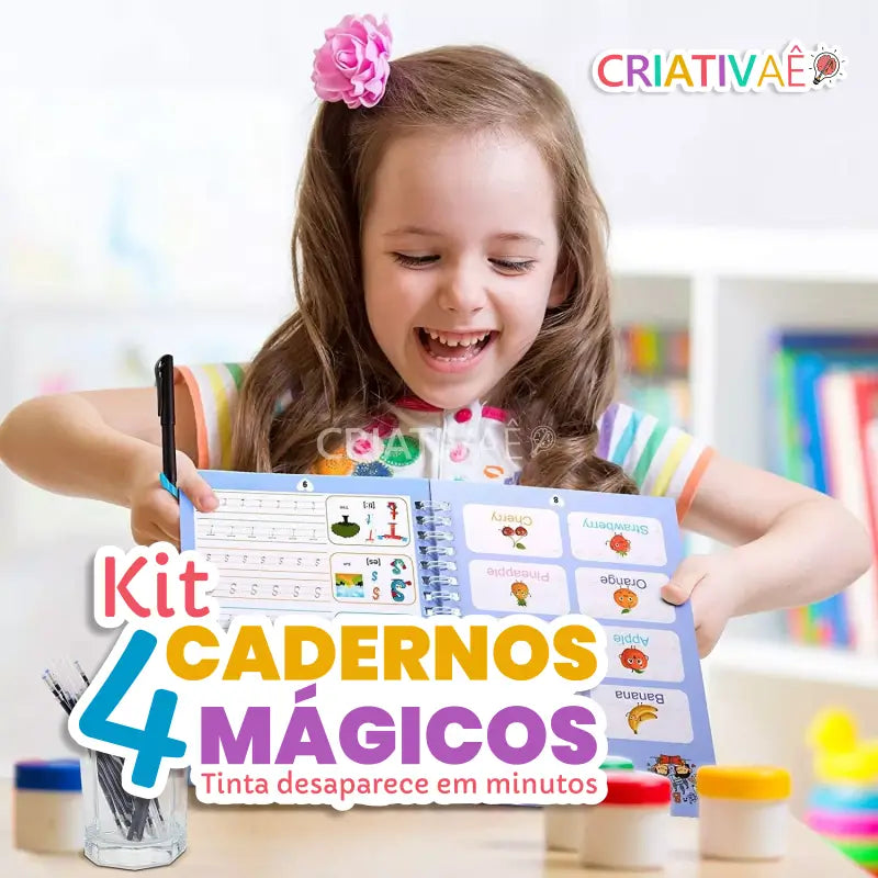 KIT com 4 Cadernos de Caligrafia Mágicos Reutilizáveis