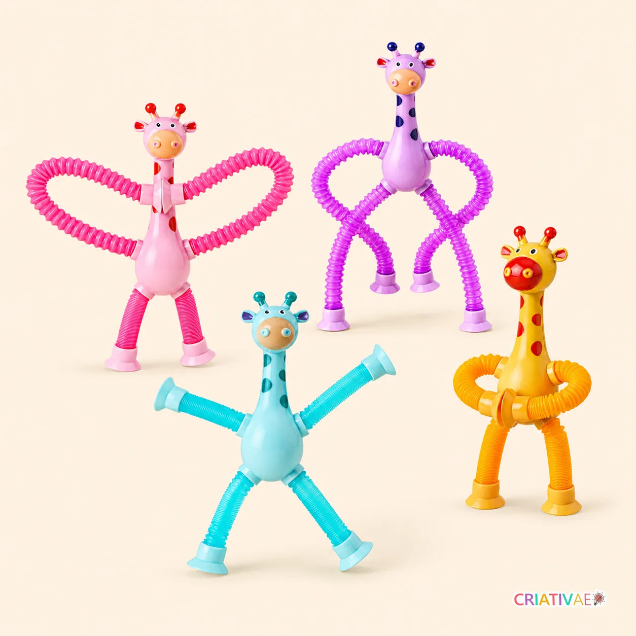 Kit com 4 Giraesticas - Girafas Fofas e Coloridas para Desenvolvimento Motor