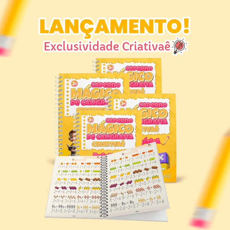 Novo KIT com 4 Cadernos de Caligrafia Mágicos Reutilizáveis Criativaê - Lançamento em Português