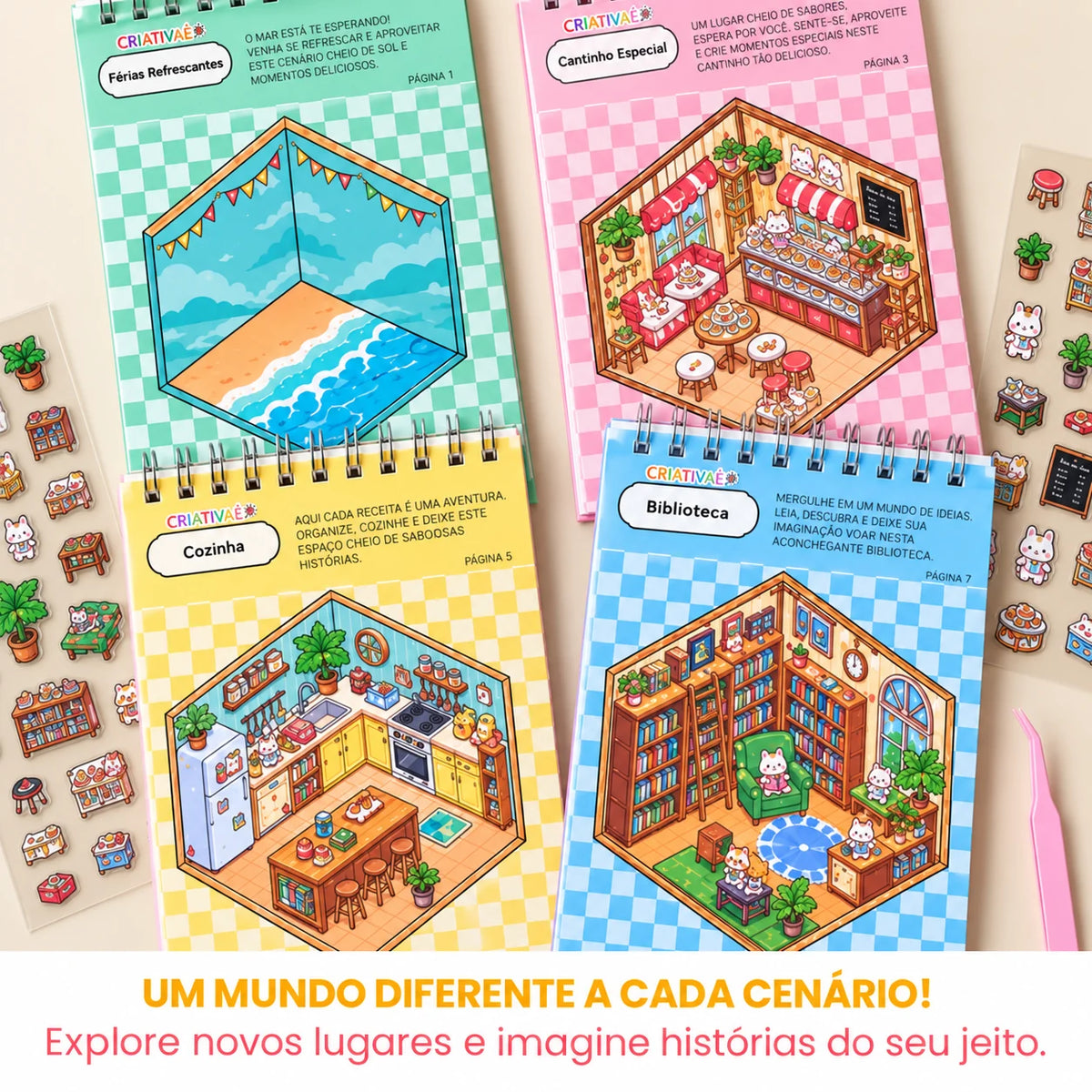 Minimundo Criativaê – Cenários 3D para Completar com Mais de 200 Adesivos