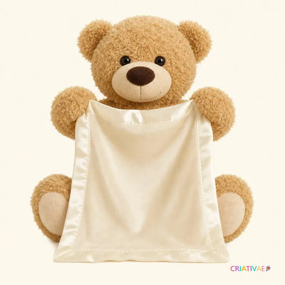 Teddy Esconde ursinho de pelúcia interativo brincando de cadê achou com mantinha de cetim