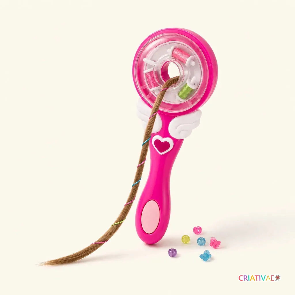 Tererê Twist decorador de cabelos infantil rosa com mecha decorada de linha colorida
