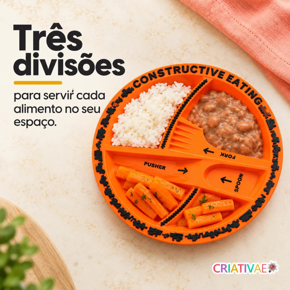 Kit Tratolher Criativaê - Prato Interativo com Talheres de Construção