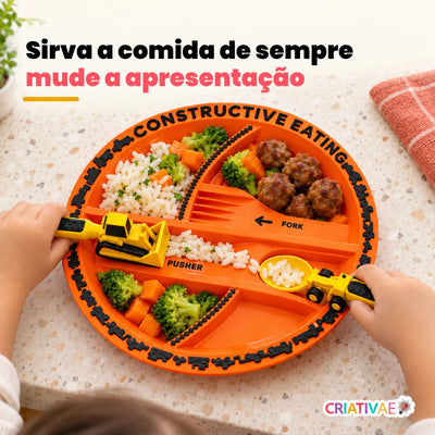 Kit Tratolher Criativaê - Prato Interativo com Talheres de Construção