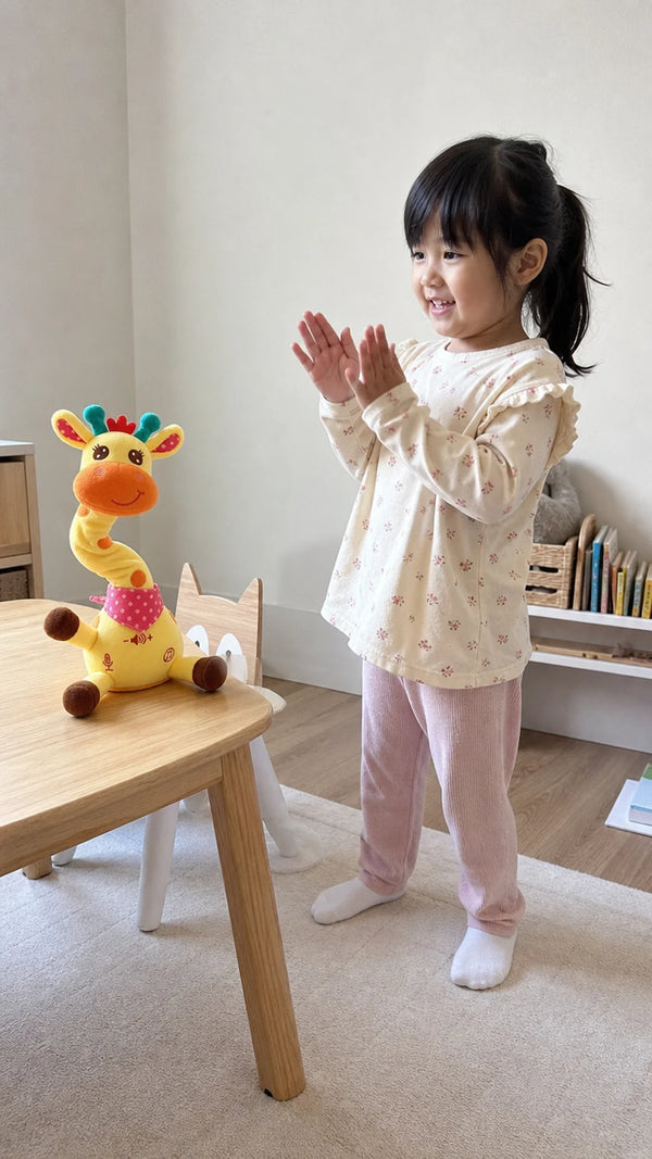 Foto de cliente: crianca com Girafa Dançante e Falante em casa