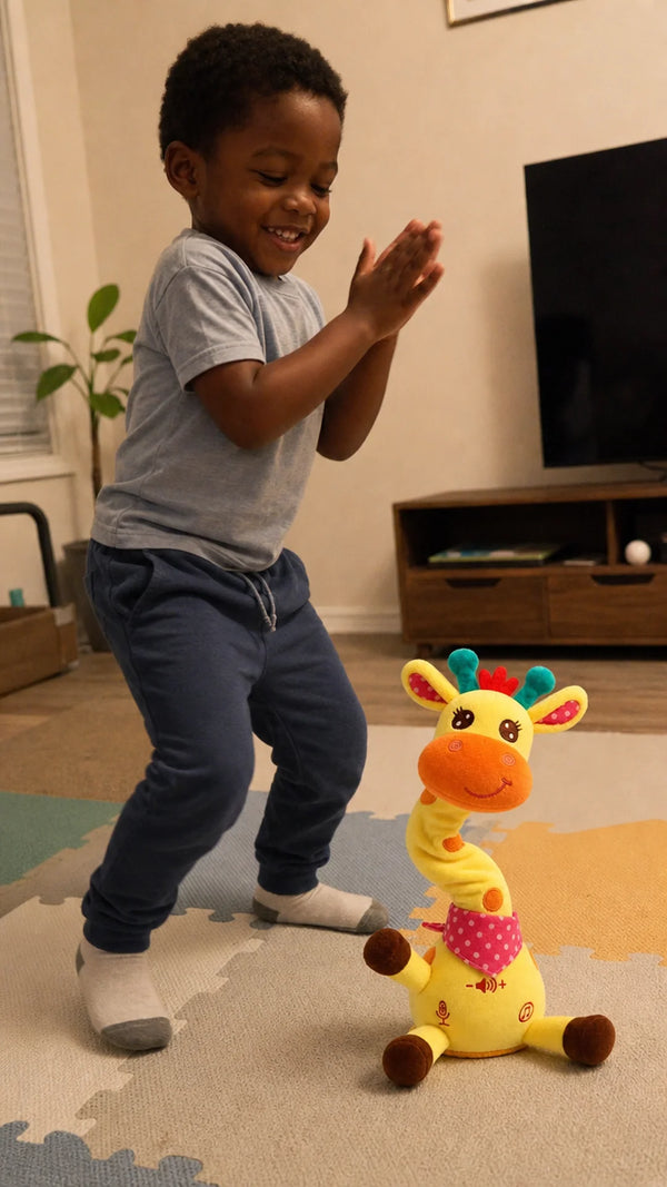 Foto de cliente: crianca com Girafa Dançante e Falante em casa