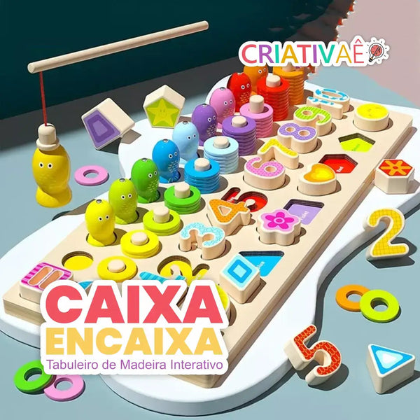 Caixa Encaixa - Tabuleiro de Madeira Interativo Educativo