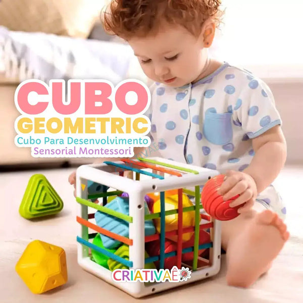 Cubo Geometric - Brinquedo Desenvolvimento Sensorial Montessori