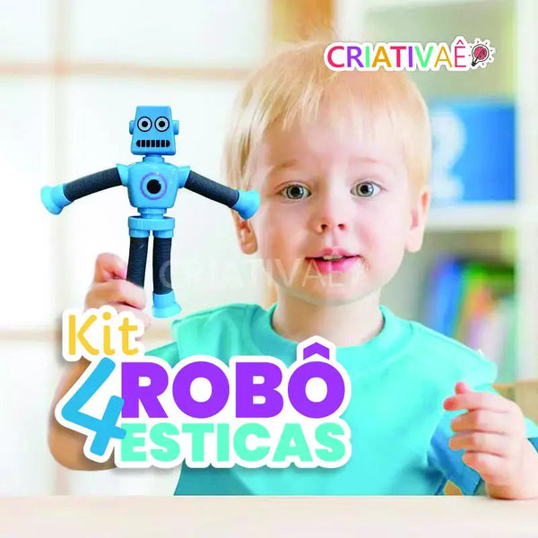 Kit com 4 Robôesticas - Robôs fofos e coloridos de brinquedo estica com ventosa