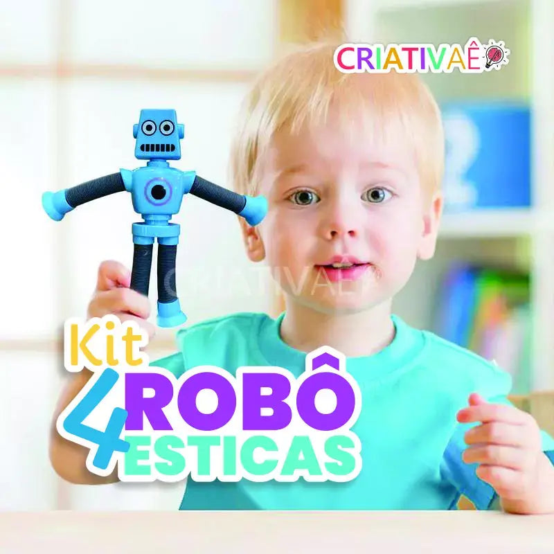 Kit com 4 Robôesticas - Robôs fofos e coloridos de brinquedo estica com ventosa + Brinde Exclusivo 3+ Criativaê 