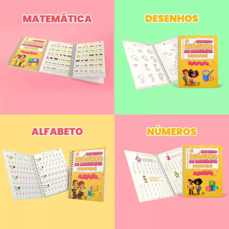 [LANÇAMENTO] Novo KIT com 4 Cadernos de Caligrafia Mágicos Criativaê (Em Português) 3+ Criativaê 