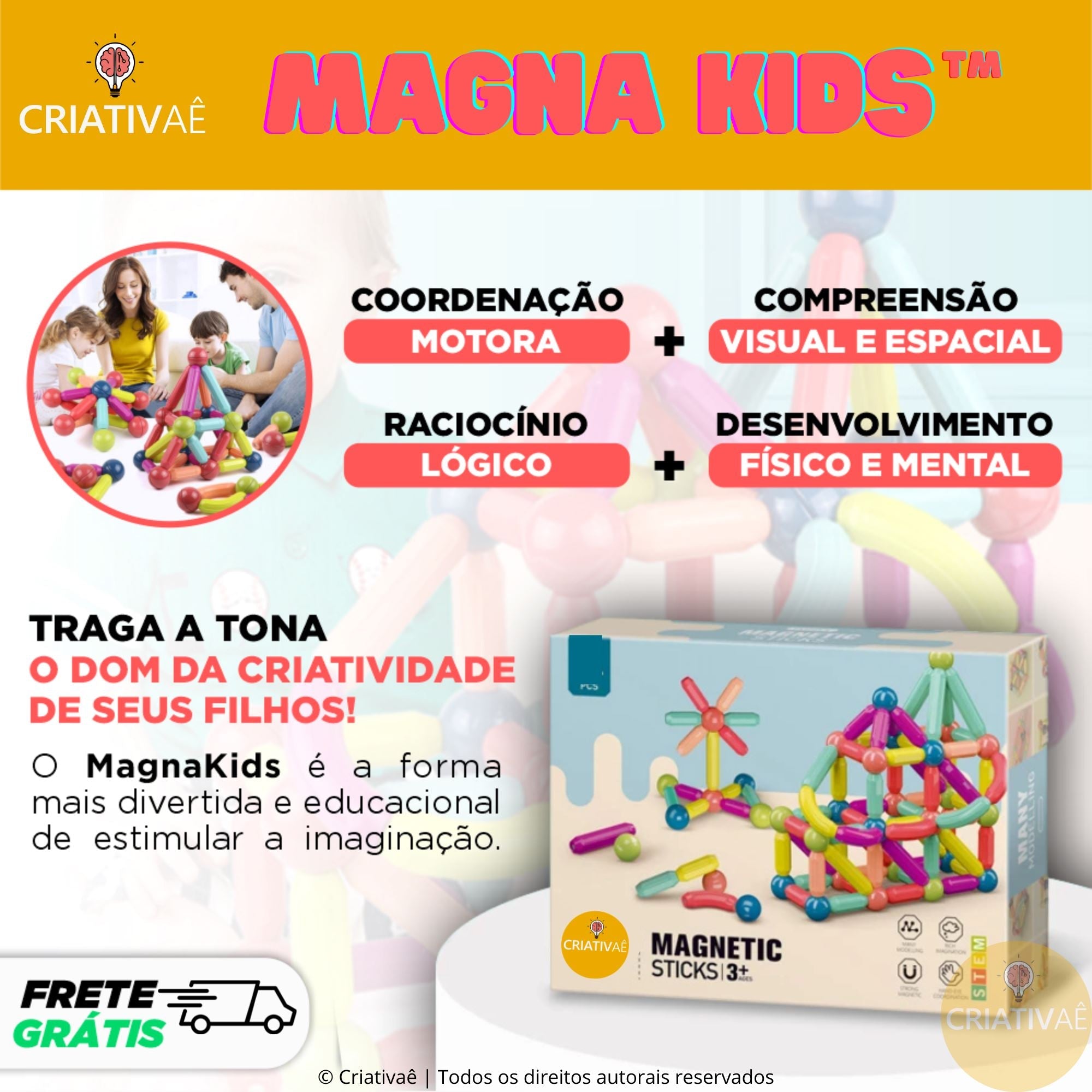 Magna Kids - Conjunto de Bolas e Hastes Magnéticas Criativaê I&C 3 Criativaê 