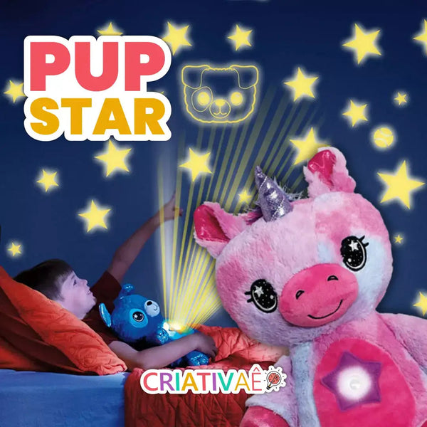 Pup Star Criativaê - Pelúcia Fofa com Projetor de Luzes Antialérgico